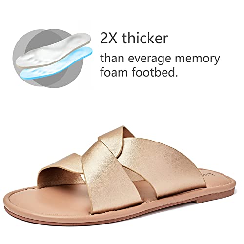 Image of Luoika Women's Wide Width Flat Slides Sandals, Strapy Slide Sandal Slip on Dressy Summer Shoes for Women.