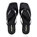 mazeskin Womens Flip Flops Memory Foam Square Toe Flat Sandals Vegan Leather Summer Beach Slides,Black US7