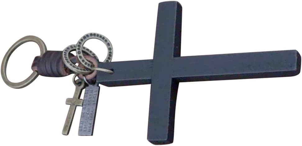 NUOBESTY Cross Charm Keychain Retro Leather Religious Cross Key Fob Keychain Elegant Metal Fashion Key Ring Pendant for Purse Handbags Accessories Black - Image 6