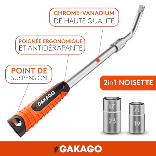 Clé pour écrous de roue télescopique Gakago : desserrage de pneu crevé rapide