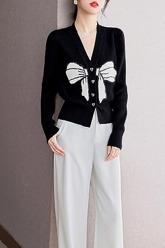 Image of LAI MENG FIVE CATS Women's V-Neck Sweaters Long Sleeve Button Knit Tops Casual Blouse