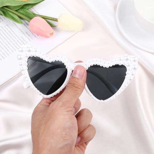 White Heart Sunglasses Pearl Sunglasses For Women Love Heart Shaped Sunglasses For Bride Wedding Love Pearl Sunglasse Vintage Cat Eye Mod Style Retro Glasses4