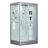 Maya Bath Platinum Lucca Luxury Home Spa Steam Shower & Whirlpool Bathtub | 2-Person (47' x 33' x 88') | 5KW Generator, 6 Massage Jets, 12' Smart TV & Bluetooth (Right Hand Orientation, White)
