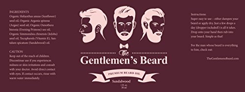 The Gentlemen's Premium Sandalwood Beard Oil - Conditioner Softener - All Natural - Softens, Strengthens And Promotes Beard & Mustache Growth - Leave In Conditioner Moisturizes Skin (A. Sandalwood) #TOP5