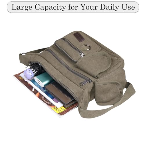 BOMKEE Schultertasche Umhängetasche Herren Canvas Messenger Bag Herrentasche Wasserdicht Tasche für Reisen, Wochenender, Schule (Grün)