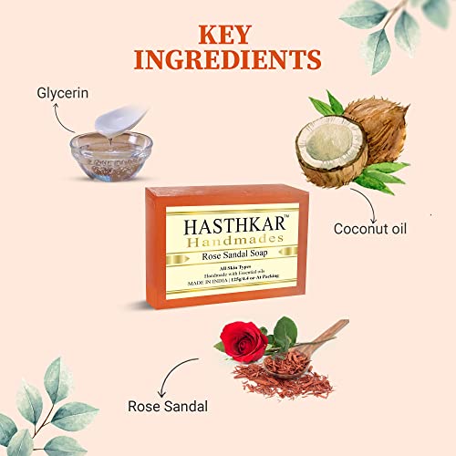Image of byPureNaturals Hasthkar Handmades Natural Herbal Rose Sandal Soap Bar | Rose Soap for Bathing, Moisturized Skin | Organic Soap for Men & Women, All Skin Types 125gm (Pack of 4)