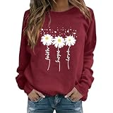 Sudaderas para mujer Daisy Faith Hope Love cuello redondo manga larga casual mujer sudadera casual suéter invierno moda otoño cómodo, Vino, XXL