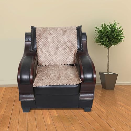 Image of 5 Seater Sofa Cover | Universal Non-Slip Fully Covered Protector for 3+1+1 Sofa Set | Durable Slipcover for Living Room Quilted Luxe (Mocha Brown)