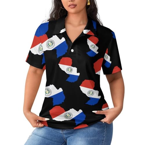 Polo de Paraguay para mujer con mapa bordado y tejido fresco de manga corta