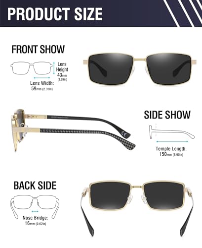 Image of DUCO Retro Rectangular Polarized Sunglasses for Men Trendy Carbon Fiber Shades