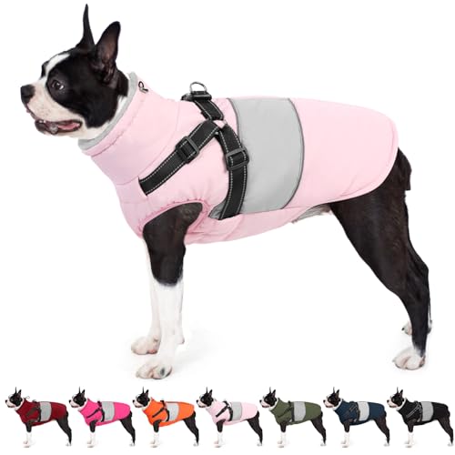 Image of AOFITEE Small Dog Coat, Dog Winter Coat with Harness Built in, Warm Dogs Jacket with Zipper & Polar Fleece Collar, Waterproof Pet Snow Jacket Snowsuit for Schnauzer, Chihuahua Yorkshire, S