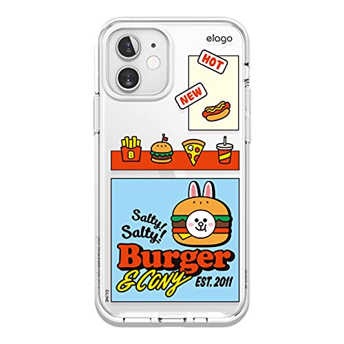 elago l LINE Friends Burger Time Hybrid Case Compatible with iPhone 12 Mini 5.4 Inch, Full Body Protection (Screen & Camera Protection) [Official Merchandise] (CONY)
