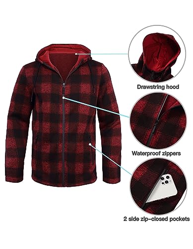 Fleece Jacket Men Plaid Hoodies Zip Up Fall Sweatshirts Jacket4