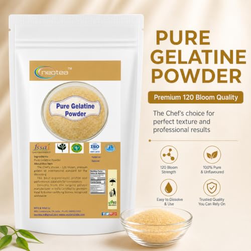 Image of Neotea GELATIN Premium Gold Gelatin of International Standard (Unflavoured) Best for Cake, Pudding, Jelly, Entremets & Desserts (500 gm)