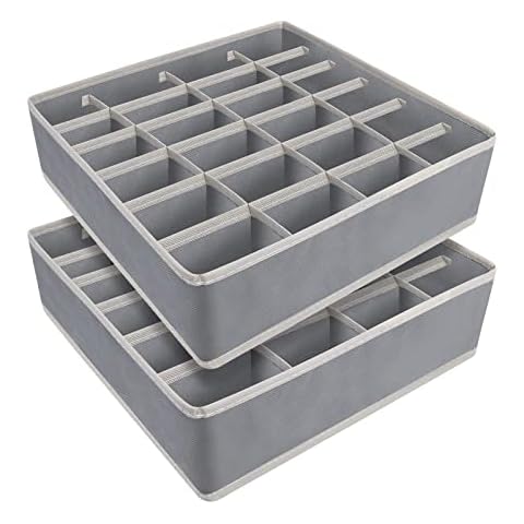 Yorgewd Drawer Organisers - 2 Pack, Foldable Drawer Dividers Wardrobe Organisers Closet Organisers Storage Box for Socks, Ties, Underwear (Grey) Cover
