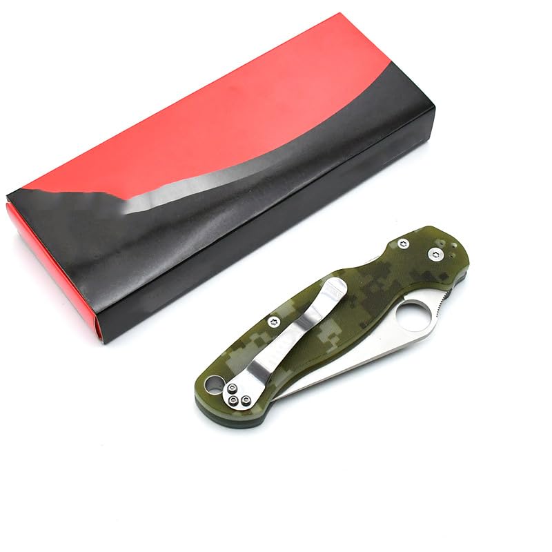 Klappmesser mit G10 Griff, 7Cr13MoV Stahl, Tarnmuster Grün, 21 cm Gesamtlänge, 8cm Klinge, 58 HRC Härte