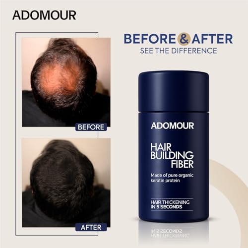 Image of Adomour Hair Building Fiber 14g | Keratin Fibers for Thin, Fine & Thinning Hairs | Natural Coverage | Instant Thickening & Volumizing | Bald Spot Cover Up Hair Fiber Powder for Men & Women (Black)