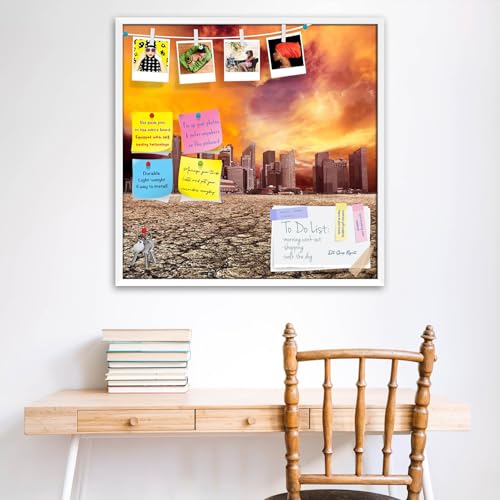 Image of ArtzFolio City Overlooking Desolate Desert | Bulletin Board Notice Pin Board | Vision Soft Board Combo with Thumb Push Pins & Sticky Notes | White Frame | 20 x 20 inch (51 x 51 cms)