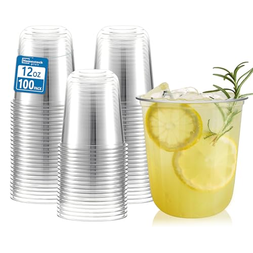Homestockplus 12 oz Clear Plastic Cups 100 Pack - BPA-Free Stemless Disposable Wine Glasses, Open-Top Drink Cups for Iced Coffee, Wine, Cocktails, Halloween, Thanksgiving & Party Supplies
