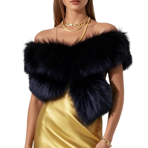 Barelove Long Women's Faux Fur Collar Scarf Wrap, Cold Winter Warm Wrap Stole Scarf Shawl Shrug Neck Warmer