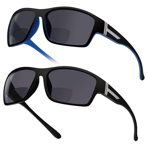 ZERPEET 2 Pack Bifocal Sunglasses for Men with Built-in Readers, TR90 Frame UV400 Protection Wrap Around Reading Sun Glasses for Outdoor Sports, Driving & Fishing(2.5x)