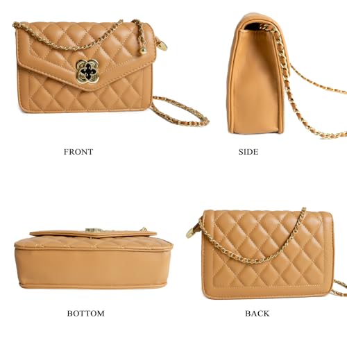Image of Quilted Leather Crossbody Bags for Women Trendy Ladies Shoulder Purse Satchel HandBag with Chain Strap