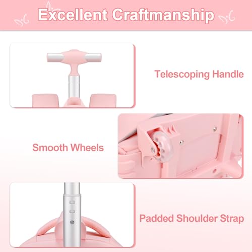 Rolling Backpack for Girls, Roller School Bag with Wheels, Wheeled Backpacks with Lunch Bag Pencil case for Elementary School Bookbags with Cute Pins Pink4