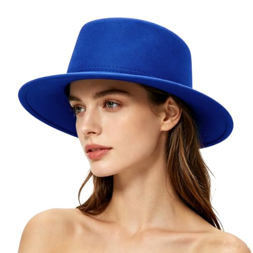 Image of Fedora Flat Hat Classic Wide Brim Cap Panama Style Jazz Hat for Wedding Party Talent Performance Xmas Gift Unisex