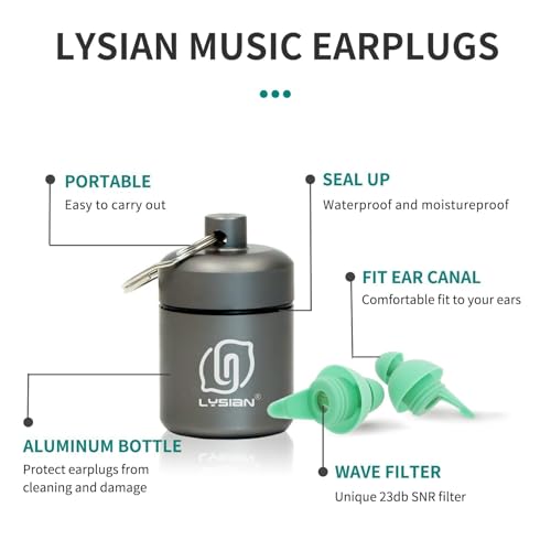 Image of LYSIAN High Fidelity Concert Ear Plugs for Music- 2 Pairs Musicians Earplugs for Noise Cancelling, Concert Festivals, Drummers, DJS, Raves, Games -23dB | Reusable soft musician earplugs for concerts, festivals & raves; 23dB noise reduction, 2 pairs with aluminum case