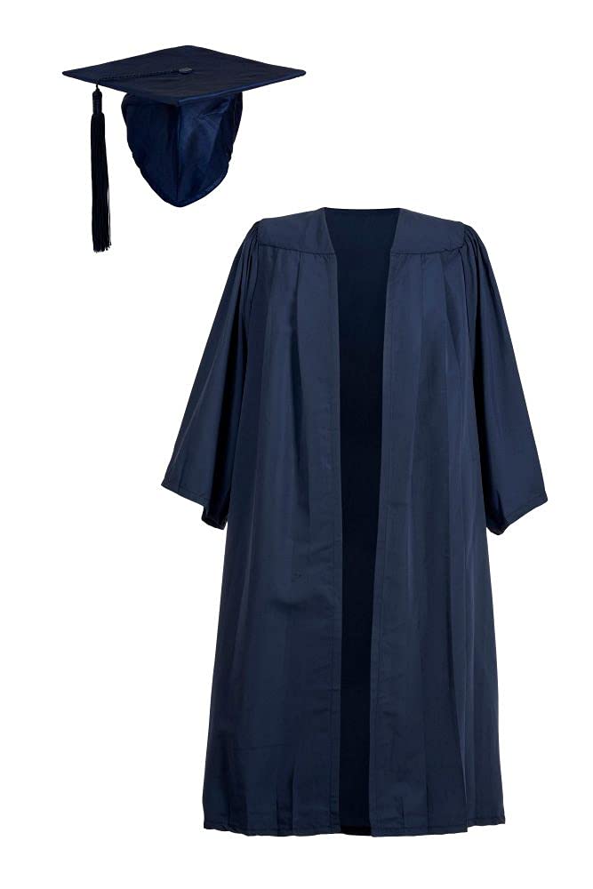 Ashington Ceremonial Gowns Men's Navy Blue Value Graduation Gown And Cap Unisex, Elasticated Mortar Board, Xl