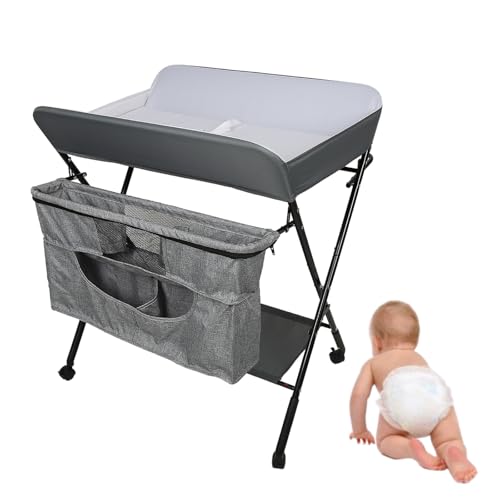 MUL-BOUTIQUE Table à Langer Pliante, Table à Langer Amovible Avec Aoulettes Et Panier De Rangement,Table à Langer Portable à Hauteur Réglable Pour Bébé 80 * 66 * 98cm (gris, 80 * 63 * 99cm)
