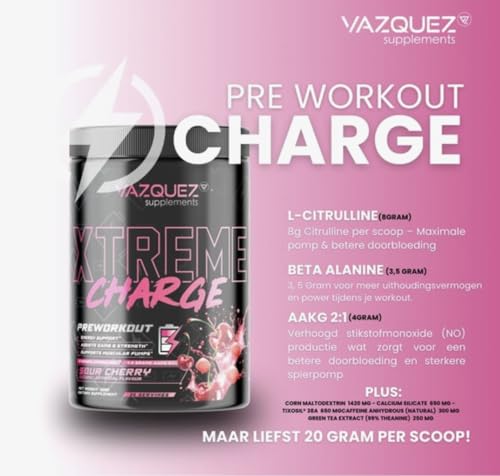 Xtreme Charge - Pre Workout - Bubblecherry - 21 gram per scoop - 570 gram - Energie - Boost - Uithoudingsvermogen - L Citrulline - Beta Alanine - Xtreme - Extreme - Pre Workout - Voor je workout - Afbeelding 3