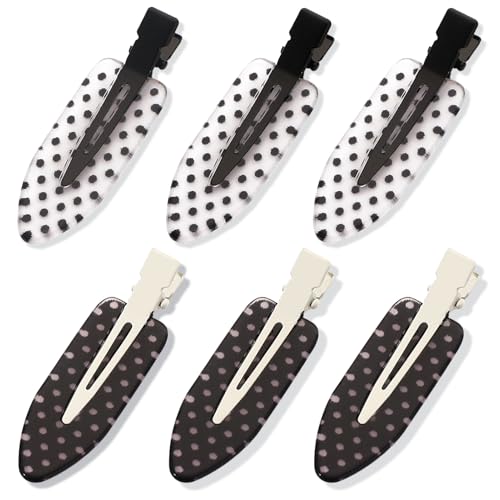 BAISEN 6 Pack Creaseless Hair Clips for Women - No Bend No Crease Hair Clips for Styling Makeup Washing Face Bangs | Classic Polka Dot Flat No Dent Alligator Clips for Salon & Home (Black & White)