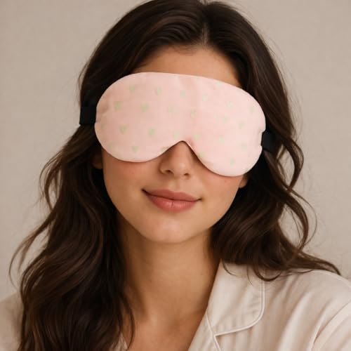 Image of Jenna Cooling Gel Sleeping Eye Mask for Relaxation and Sleep Adjustable Strap Soft Fabric Night Blind Fold for Comfort and Travel (V Heart Pink Gel)
