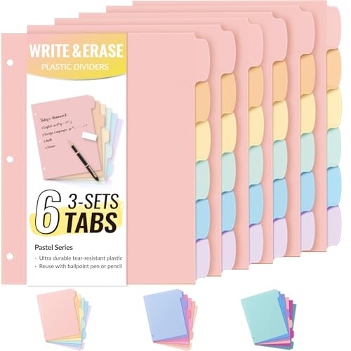 Sooez 6-Tab Durable Plastic Write & Erase BigTab Dividers for 3 Ring Binder
