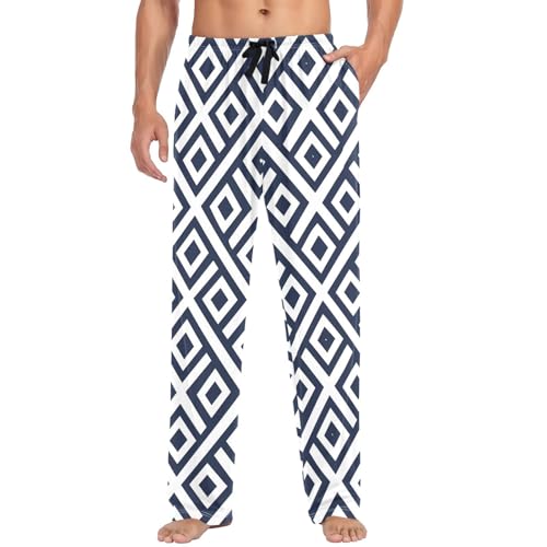 visesunny Mens Cotton Pajama Pants PJ Bottoms Black Square Diamond Lightweight Soft Lounge Sleepwear with Pockets