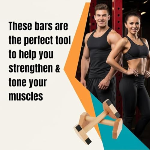 Image of Wooden Push Up Bars with Hand Grip Strengthener, Non-Slip Parallettes for Home Workout, Strength Training, Calisthenics.