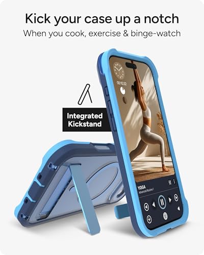 Image of ZAGG Rainier Case with Kickstand for iPhone Air - Blue Cobalt Horizon, Graphene 22ft (7m) Drop Protection, Lanyard Attach Points, MagSafe, Wireless Charging Compatible, 2-Piece Design, Phone Case