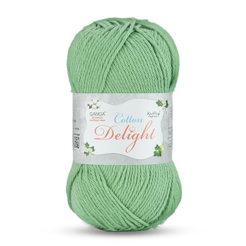 Image of Ganga Acrowools Cotton Delight, Dk Weight Cotton Yarn, Oekotex Class L Certified 100G, 169M, Pack of 1 Ball - 100gm Each, Shade No. - COD050 - Dusty Green