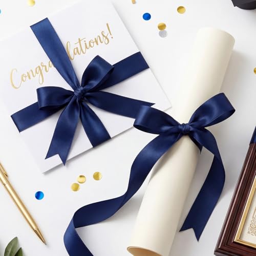Image of woric Navy Blue Satin Ribbon 1 inch 60 Yards Dark Blue Ribbon for Baby Shower Graduation Party Decoration Gift Wrapping Summer Wedding Bouquet Bows Making Independence Day