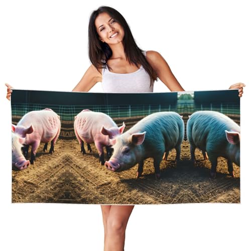 Bkdogkt Toalla de playa con estampado de cerdos en granja, toalla de playa de gran tamaño de secado rápido para adultos, ligera