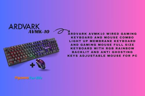 ARDVARK AVMK10 Wired Gaming Keyboard and Mouse Combo Light Up Membrane Keyboard and Gaming Mouse Full Size Keyboard with RGB Rainbow Backlit and... - Image 2