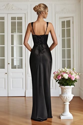 Satin Bridesmaid Dresses for Women Square Neck Pleats Long Formal Prom Dress Wedding Guest Gown with Scarf3