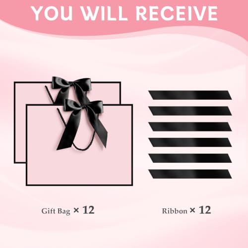 Image of JMANNI 12 Pcs Pink Paper Gift Bags with Ribbon Handle