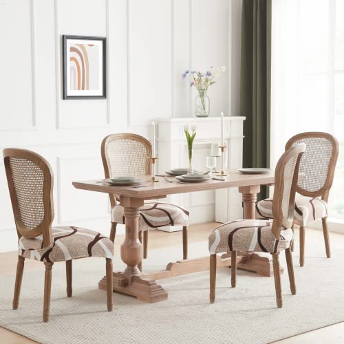 Image of SearchI Stretch Dining Chair Seat Covers Set of 6, Soft Removable Washable Seat Covers for Dining Chairs, Dining Room Seat Cover Protector (Rear-Covered, Beige)