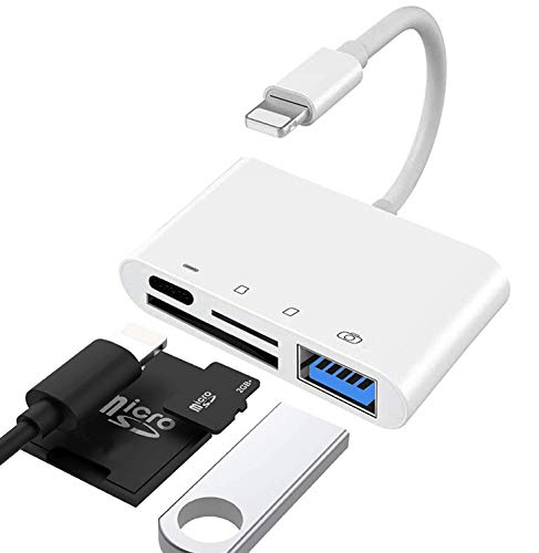 FORETOO SD TF Card Reader Compatible for iPhone iPad iPod,4 in 1 USB3.0 OTG Camera Connection Adapter SD T-Flash Card Reader Work with Hubs Keyboards Audio/MIDI Interfaces Ethernet Adapter