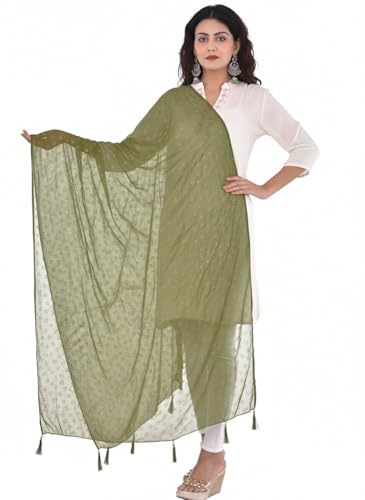Image of YOUTHQUAKE Soft Chiffon Dupatta with Golden Foil Print & Tassels for Women & Girls