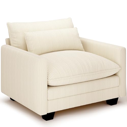 Image of Gizoon Cloud Accent Chair with Washable Cover, Corduroy Single Sofa Chair with Comfy Deep Seat, Modern Armchair with Pillow for Living Room Bedroom, Beige