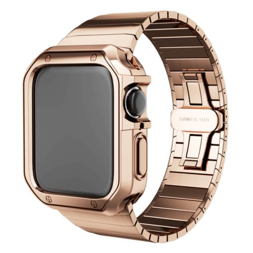 Bracelet de montre Apple Watch 45 mm métal or rose coque silicone