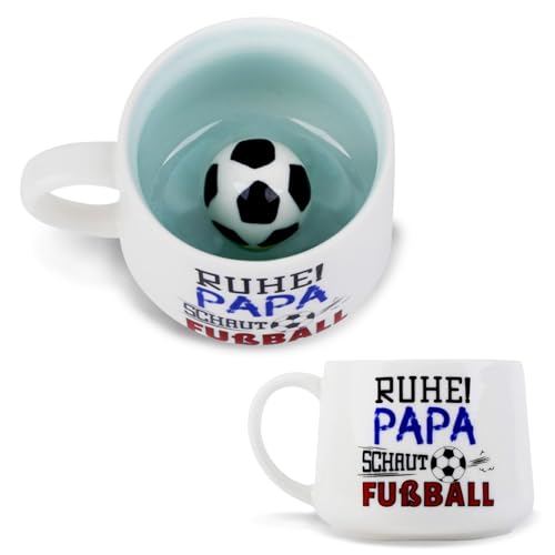 Aitsite Papa Geschenk Vatertag -3D Fußball Tasse, Lustige Kaffeetasse-RUHE! SCHAUT FUSSBALL, Lustige Kaffeetasse Für Vater Männer Geburtstagsgeschenk Vatertagsgeschenk Weihnachten Geschenk Für Männer